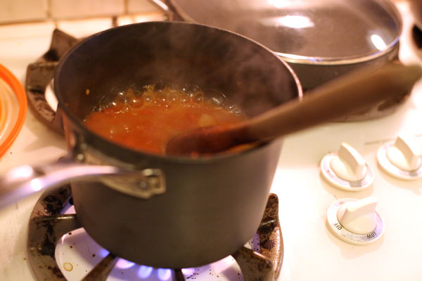 The ketchup boiling down.